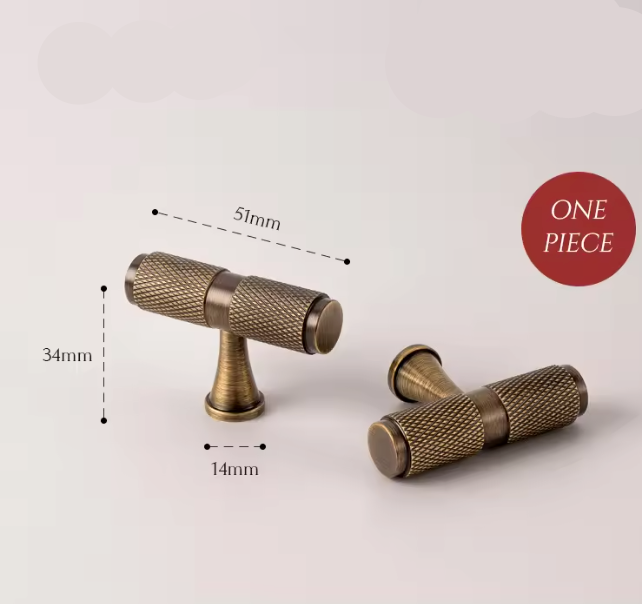 Solid Brass Diamond-Cut T-Bar Cabinet Handle
