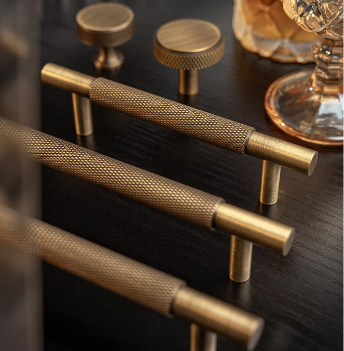 Solid Brass Diamond-Cut T-Bar Cabinet Handle