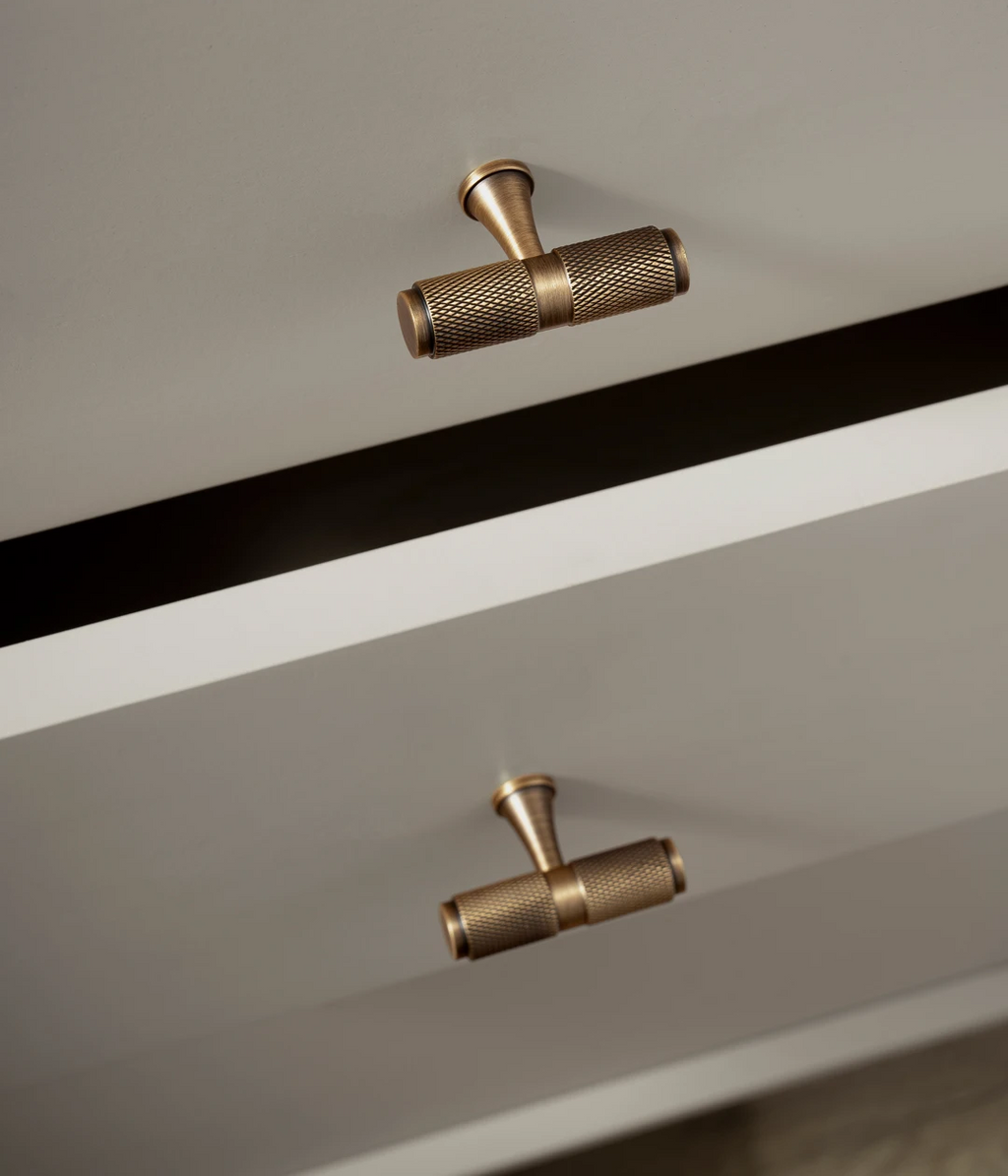 Solid Brass Diamond-Cut T-Bar Cabinet Handle
