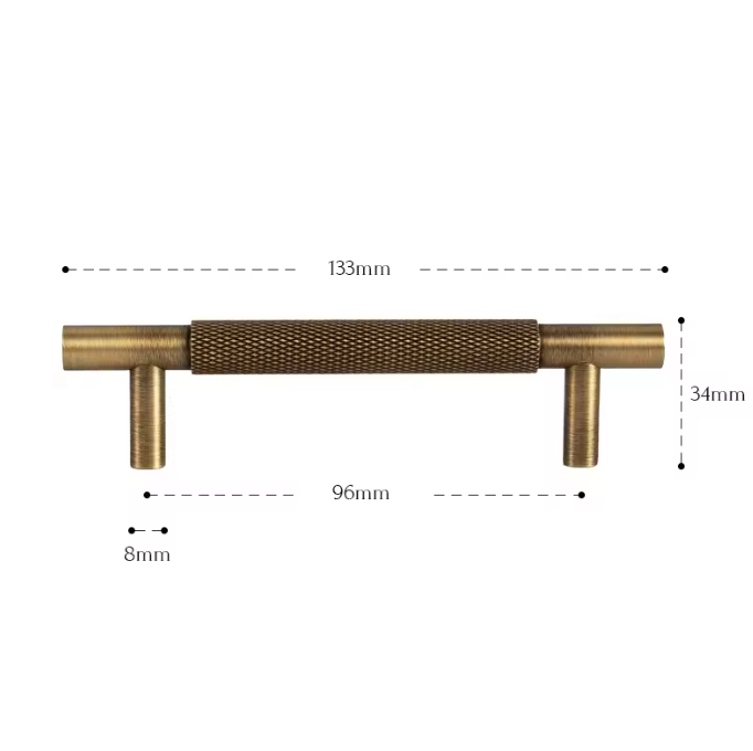 Solid Brass Diamond-Cut T-Bar Cabinet Handle
