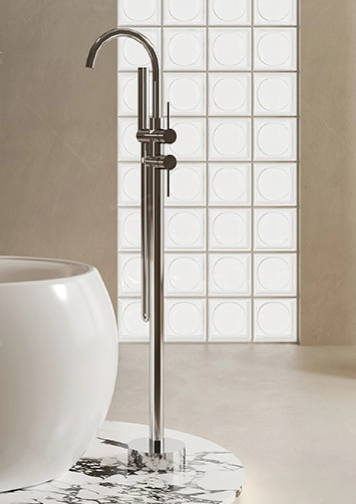 Solid Brass Dual-Handle Floor-Mounted Faucet (With Hand Shower)