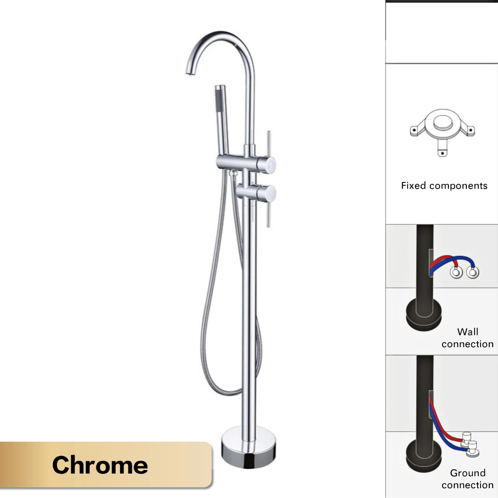 Solid Brass Dual-Handle Floor-Mounted Faucet (With Hand Shower)