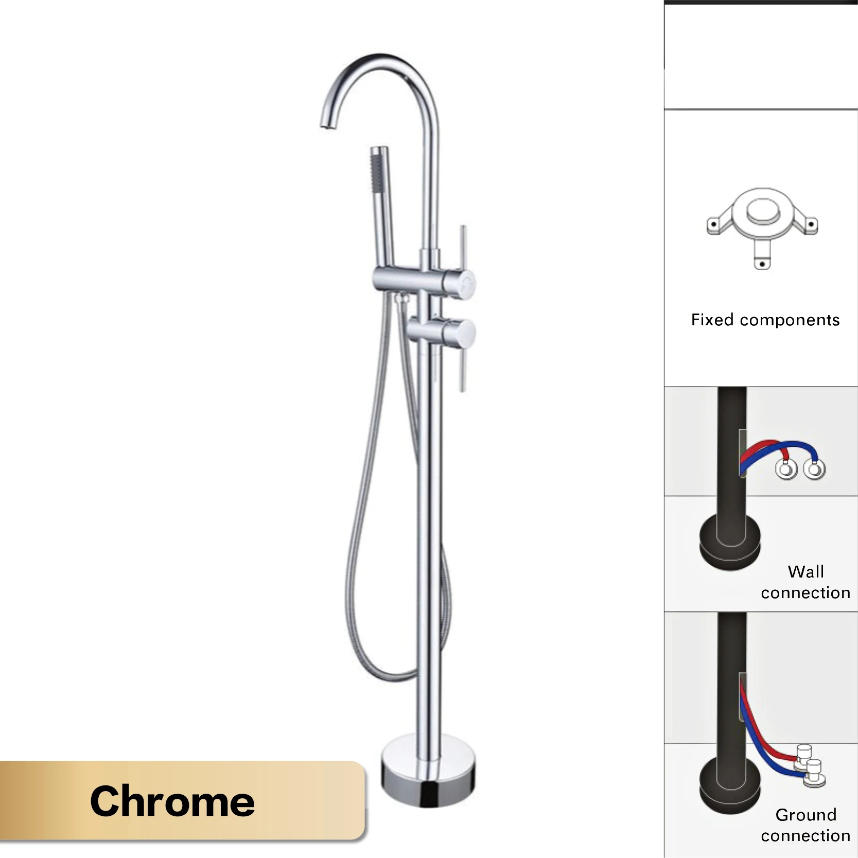 Solid Brass Dual-Handle Floor-Mounted Faucet (With Hand Shower)