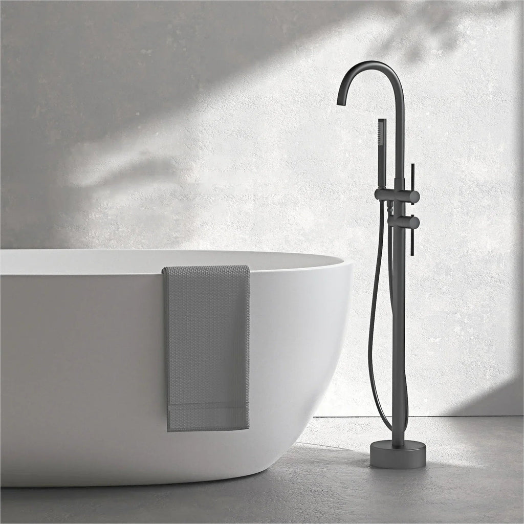 Solid Brass Dual-Handle Floor-Mounted Faucet (With Hand Shower)