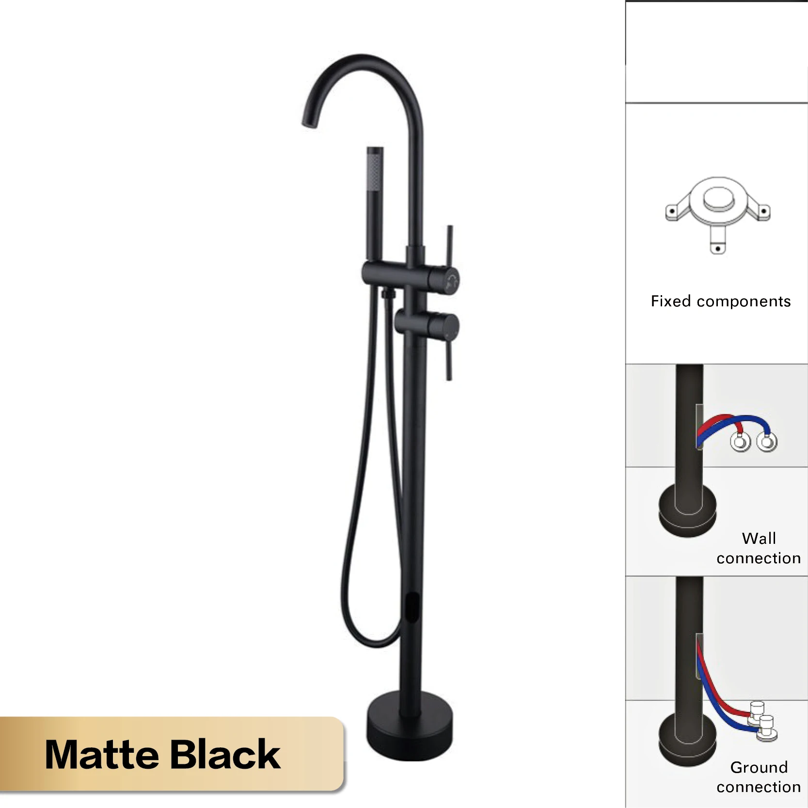 Solid Brass Dual-Handle Floor-Mounted Faucet (With Hand Shower)
