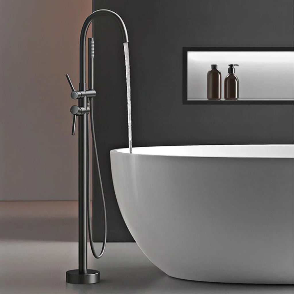 Solid Brass Dual-Handle Floor-Mounted Faucet (With Hand Shower)