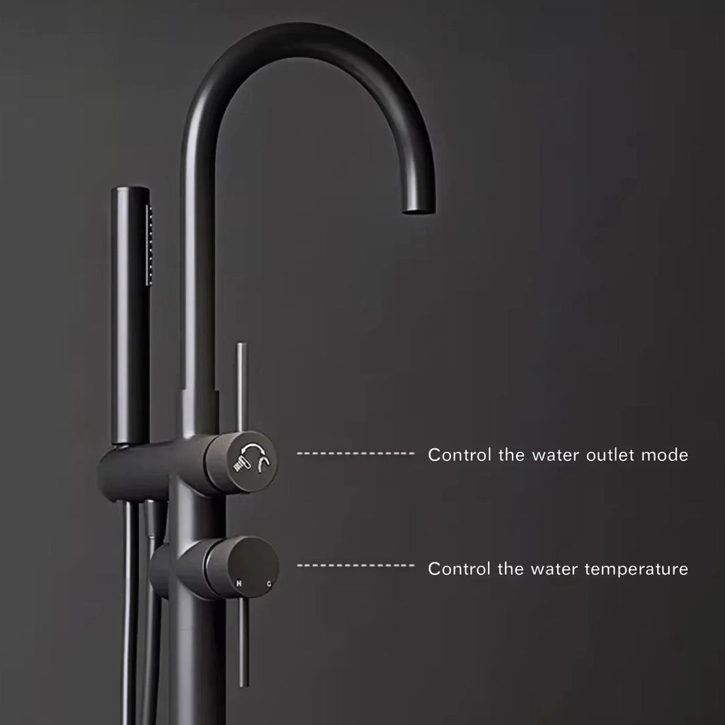 Solid Brass Dual-Handle Floor-Mounted Faucet (With Hand Shower)