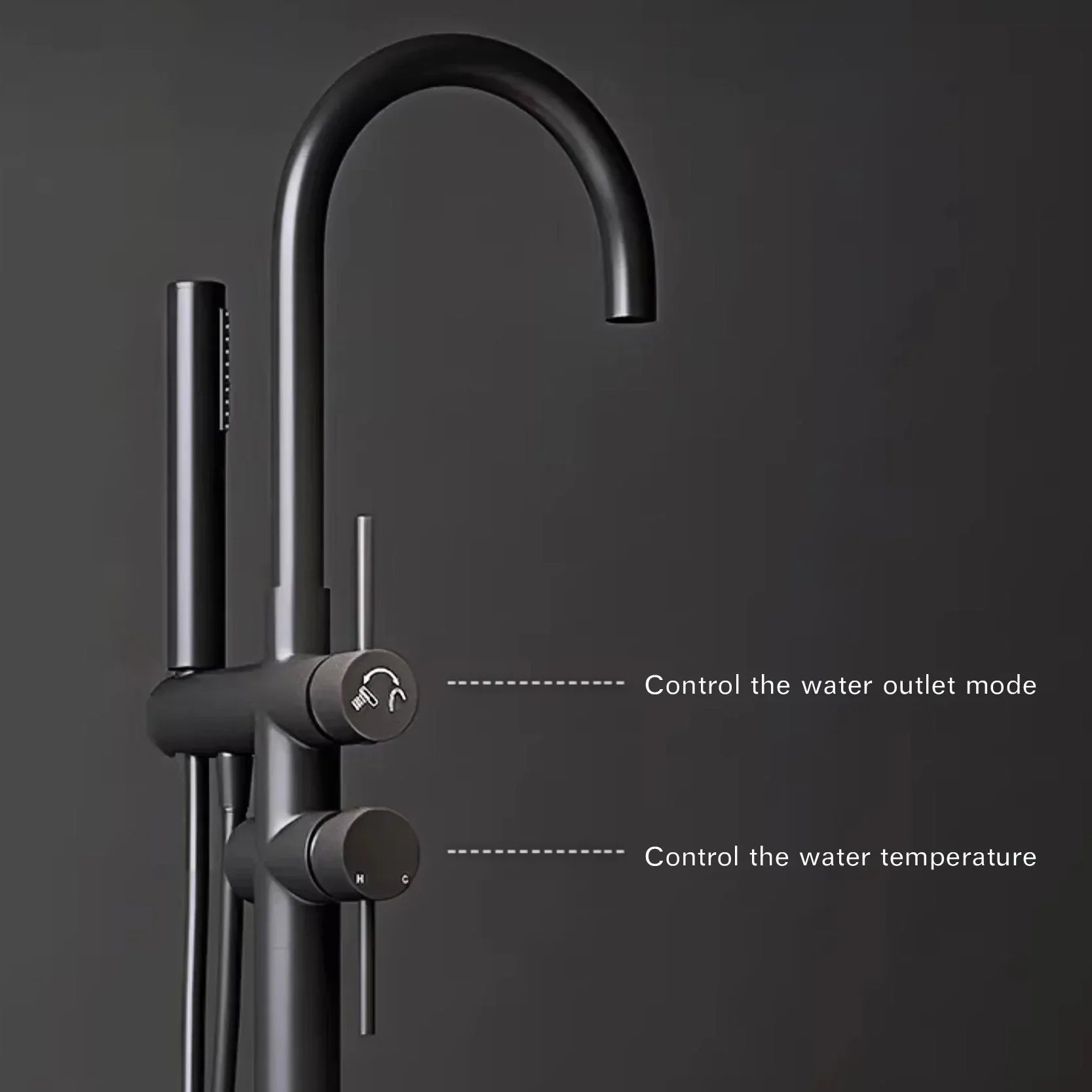 Solid Brass Dual-Handle Floor-Mounted Faucet (With Hand Shower)