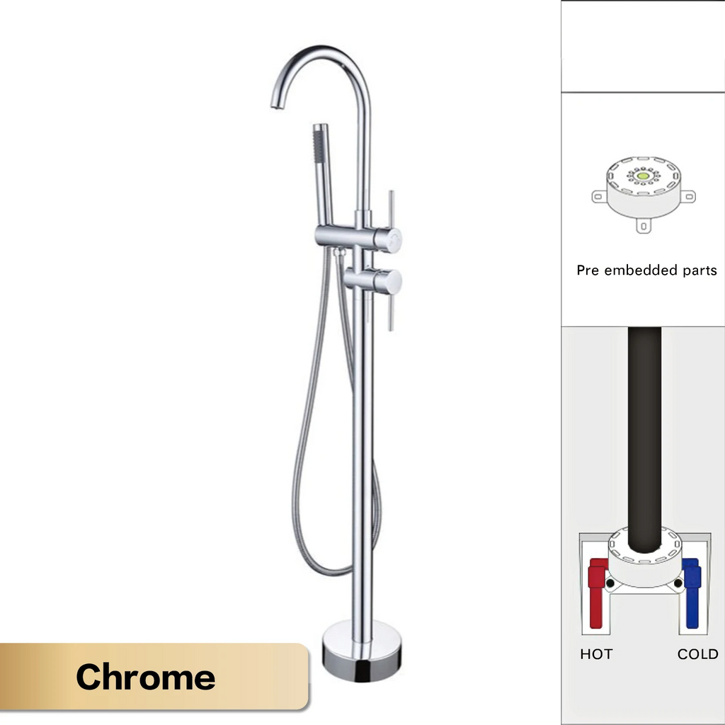Solid Brass Dual-Handle Floor-Mounted Faucet (With Hand Shower)