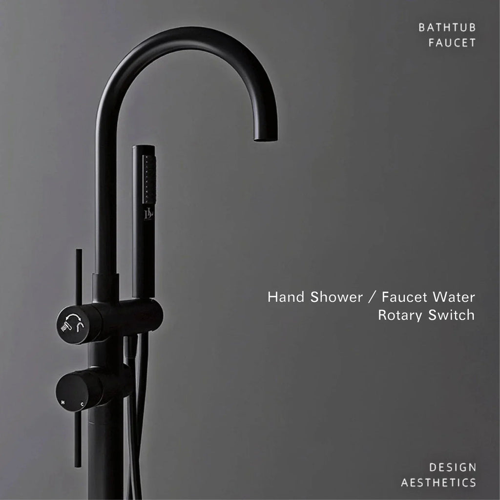 Solid Brass Dual-Handle Floor-Mounted Faucet (With Hand Shower)