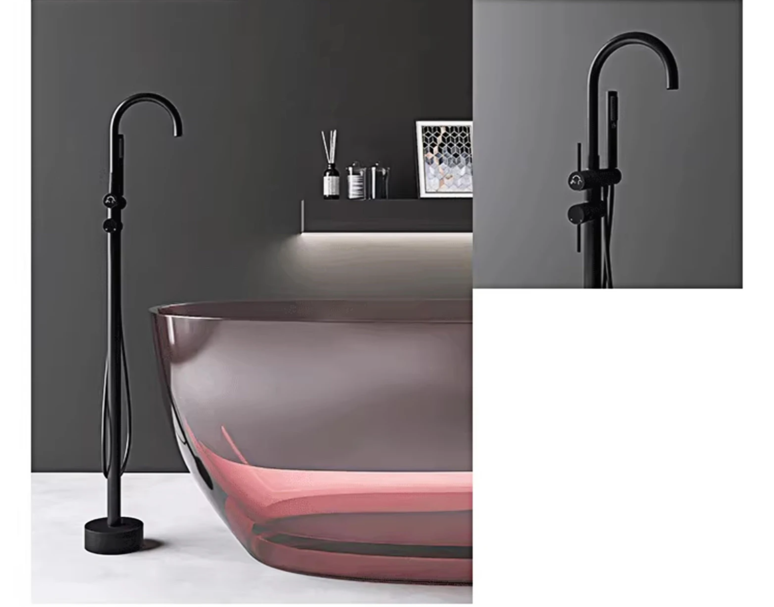 Solid Brass Dual-Handle Floor-Mounted Faucet (With Hand Shower)