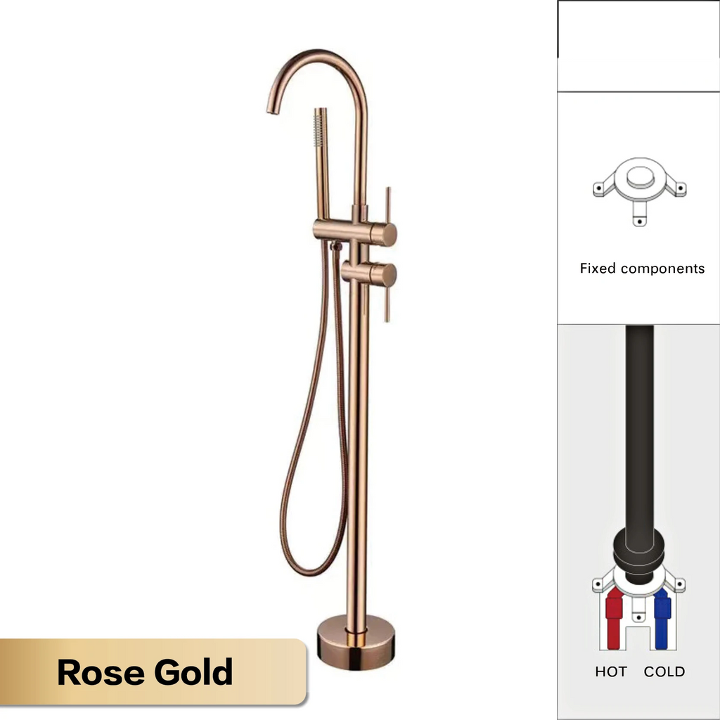 Solid Brass Dual-Handle Floor-Mounted Faucet (With Hand Shower)