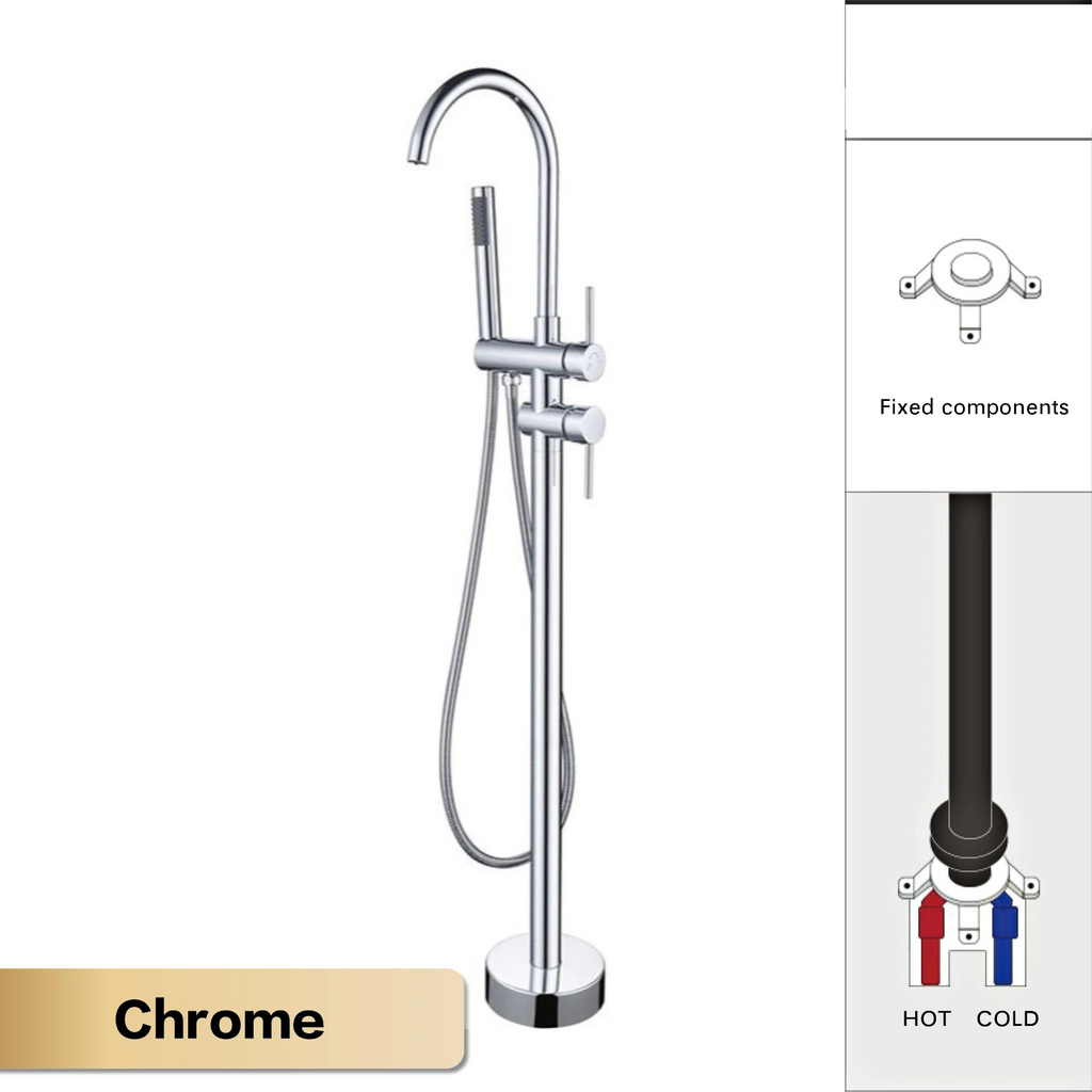 Solid Brass Dual-Handle Floor-Mounted Faucet (With Hand Shower)