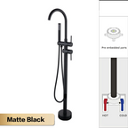 Solid Brass Dual-Handle Floor-Mounted Faucet (With Hand Shower)