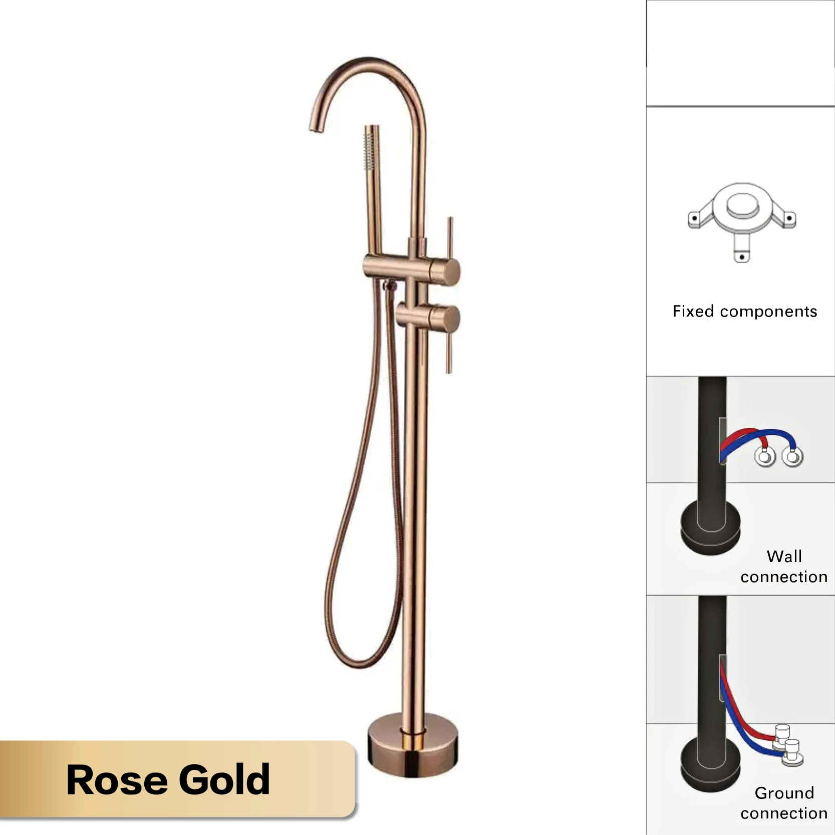Solid Brass Dual-Handle Floor-Mounted Faucet (With Hand Shower)