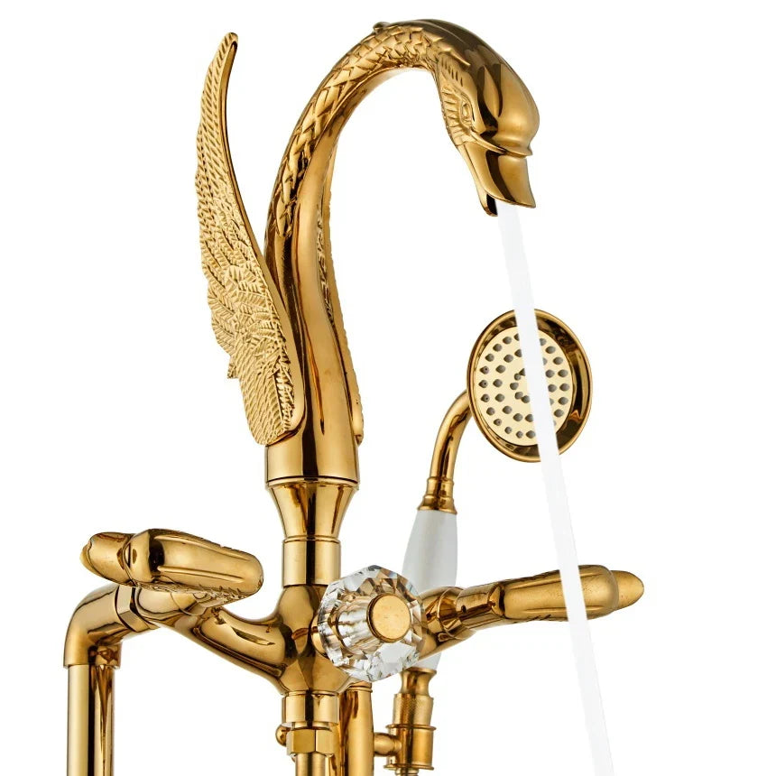 Solid Brass Dual-Handle Wall-Mount Bathtub Faucet (Hand Shower Included)