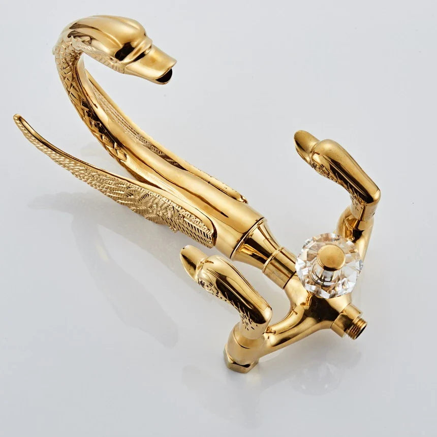 Solid Brass Dual-Handle Wall-Mount Bathtub Faucet (Hand Shower Included)