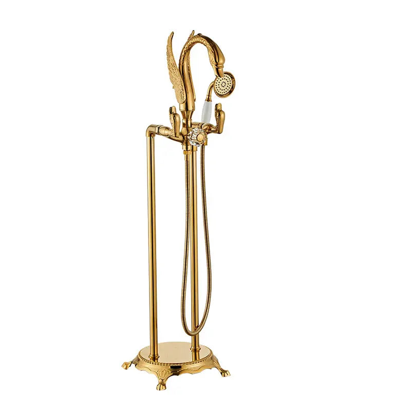 Solid Brass Dual-Handle Wall-Mount Bathtub Faucet (Hand Shower Included)