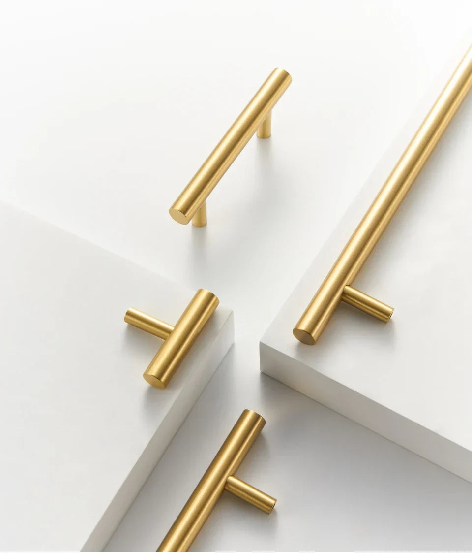 Solid Brass Extra-Long T-Bar Cabinet Handle (224mm Hole Spacing)