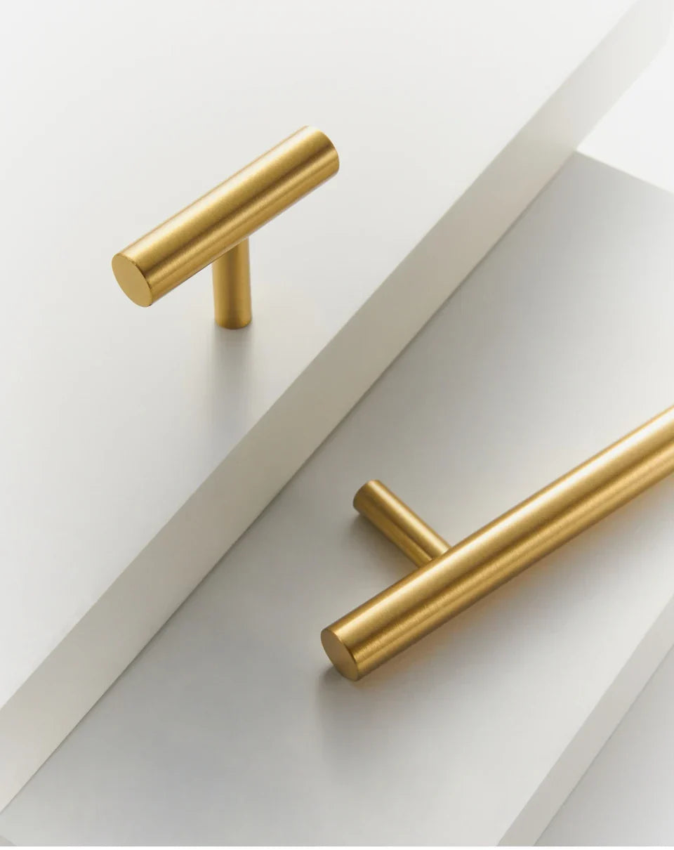 Solid Brass Extra-Long T-Bar Cabinet Handle (224mm Hole Spacing)