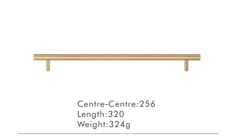 Solid Brass Extra-Long T-Bar Cabinet Handle (224mm Hole Spacing)