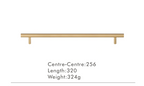 Solid Brass Extra-Long T-Bar Cabinet Handle (224mm Hole Spacing)