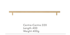 Solid Brass Extra-Long T-Bar Cabinet Handle (224mm Hole Spacing)