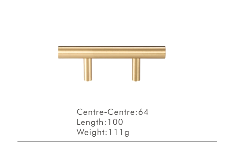 Solid Brass Extra-Long T-Bar Cabinet Handle (224mm Hole Spacing)