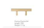 Solid Brass Extra-Long T-Bar Cabinet Handle (224mm Hole Spacing)