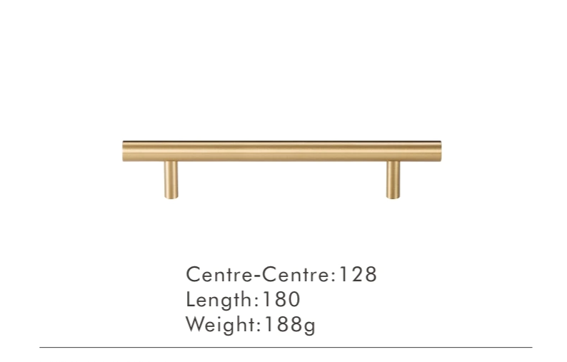 Solid Brass Extra-Long T-Bar Cabinet Handle (224mm Hole Spacing)