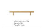 Solid Brass Extra-Long T-Bar Cabinet Handle (224mm Hole Spacing)