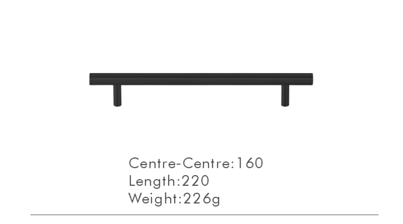 Solid Brass Extra-Long T-Bar Cabinet Handle (224mm Hole Spacing)