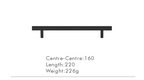 Solid Brass Extra-Long T-Bar Cabinet Handle (224mm Hole Spacing)