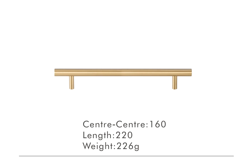Solid Brass Extra-Long T-Bar Cabinet Handle (224mm Hole Spacing)