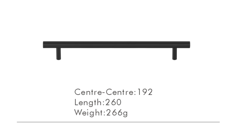 Solid Brass Extra-Long T-Bar Cabinet Handle (224mm Hole Spacing)