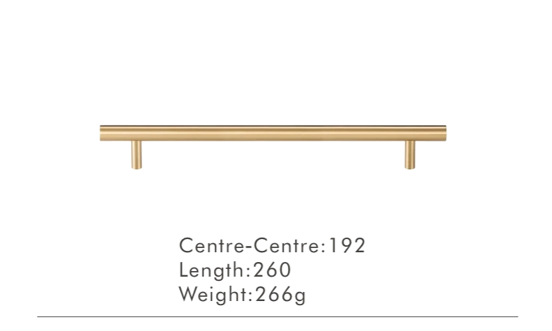 Solid Brass Extra-Long T-Bar Cabinet Handle (224mm Hole Spacing)