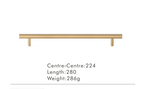 Solid Brass Extra-Long T-Bar Cabinet Handle (224mm Hole Spacing)