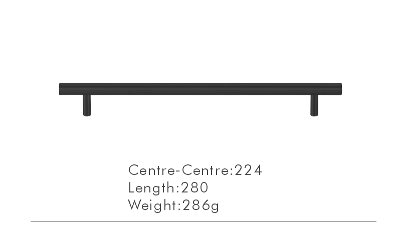Solid Brass Extra-Long T-Bar Cabinet Handle (224mm Hole Spacing)