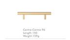 Solid Brass Extra-Long T-Bar Cabinet Handle (224mm Hole Spacing)