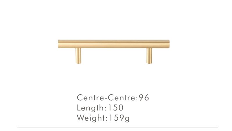 Solid Brass Extra-Long T-Bar Cabinet Handle (224mm Hole Spacing)