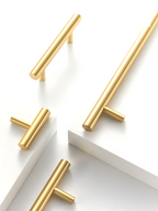 Solid Brass Extra-Long T-Bar Cabinet Handle (224mm Hole Spacing)