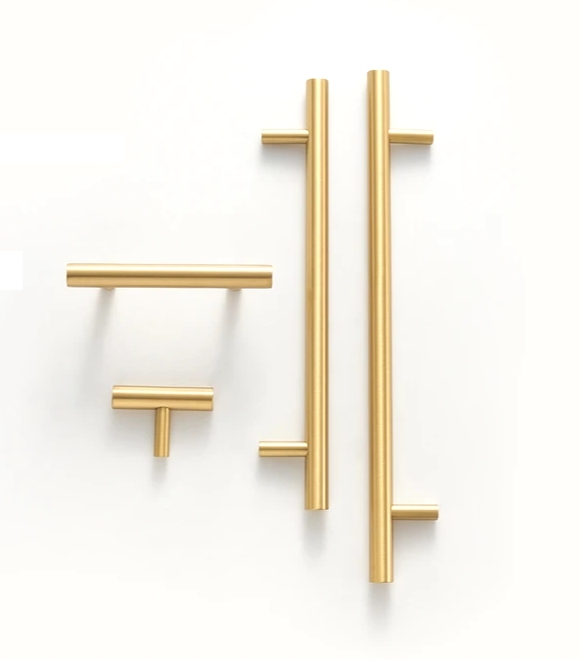 Solid Brass Extra-Long T-Bar Cabinet Handle (224mm Hole Spacing)