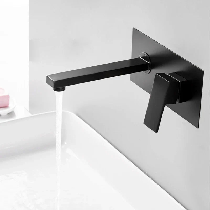 Solid Brass Matte Black Wall-Mounted Single-Handle Basin Faucet