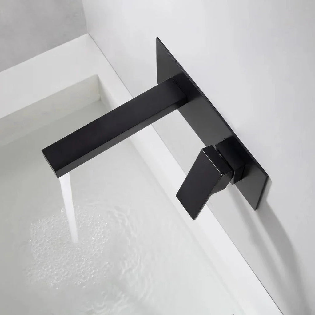 Solid Brass Matte Black Wall-Mounted Single-Handle Basin Faucet