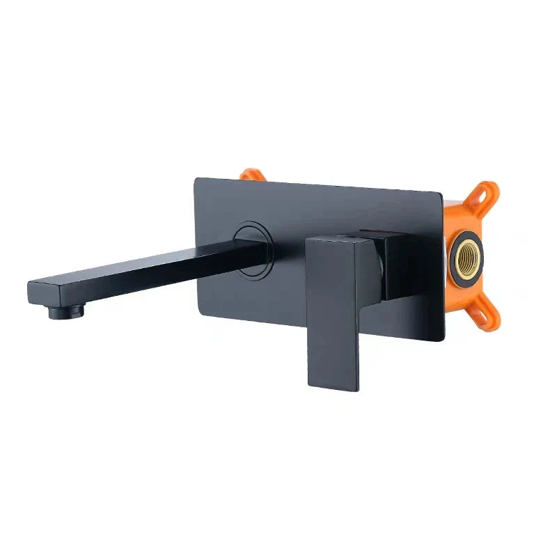 Solid Brass Matte Black Wall-Mounted Single-Handle Basin Faucet