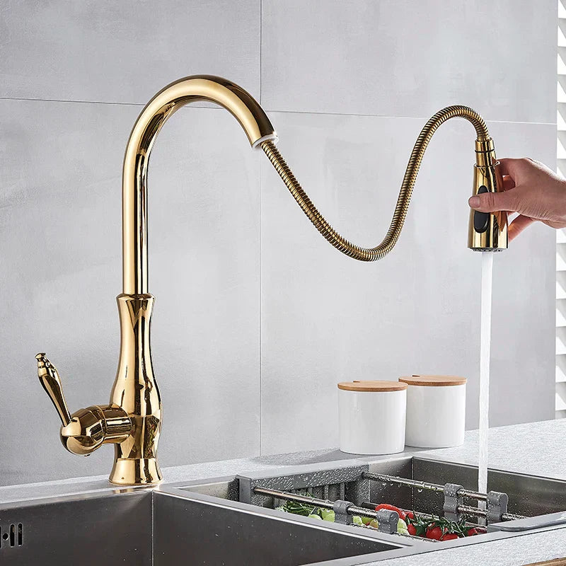 Solid Brass Pull-Down & 360° Swivel Kitchen Faucet