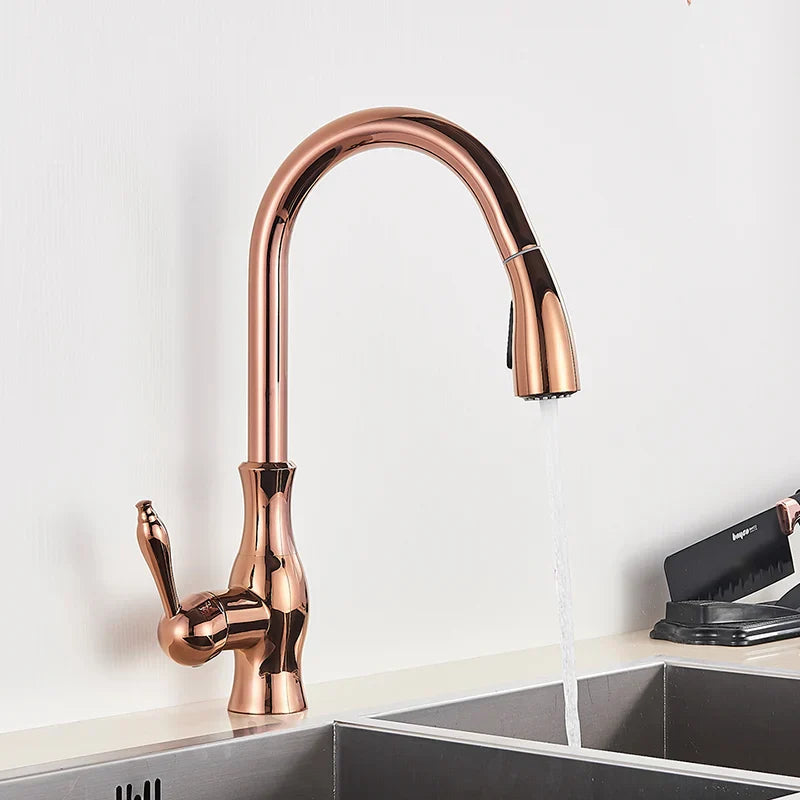 Solid Brass Pull-Down & 360° Swivel Kitchen Faucet