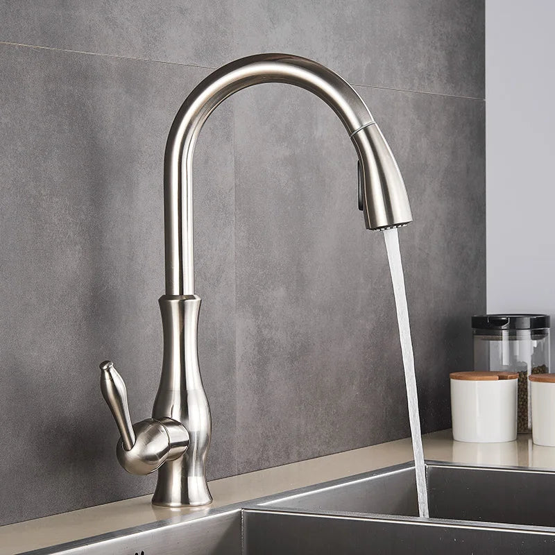 Solid Brass Pull-Down & 360° Swivel Kitchen Faucet