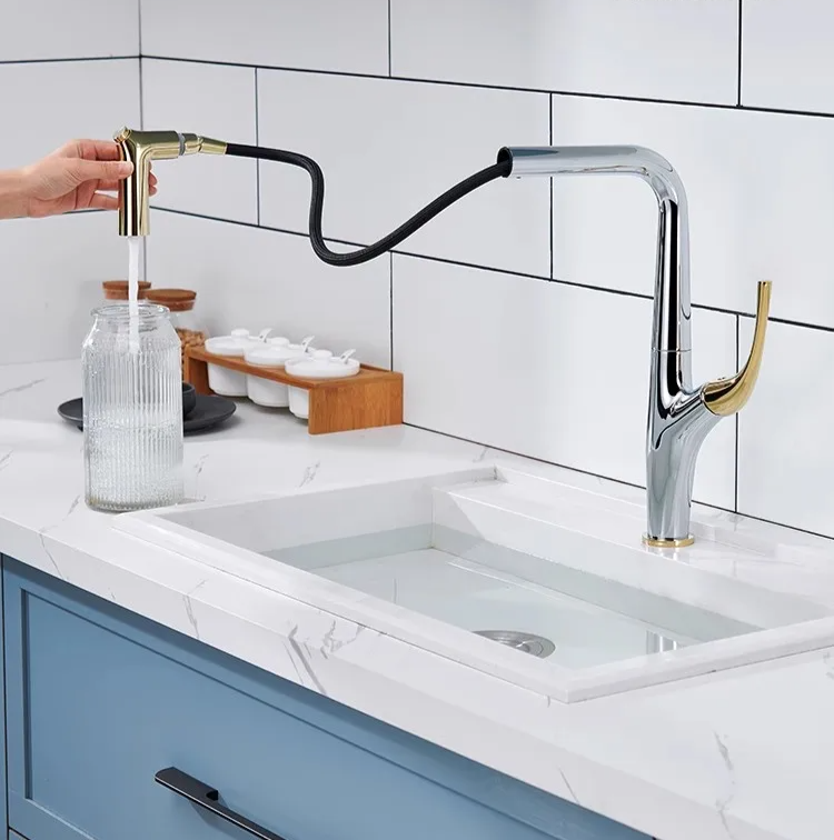 Solid Brass Pull-Out 360° Swivel Kitchen Faucet