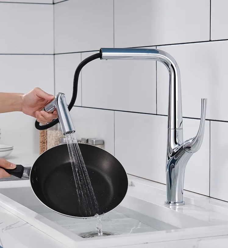 Solid Brass Pull-Out 360° Swivel Kitchen Faucet